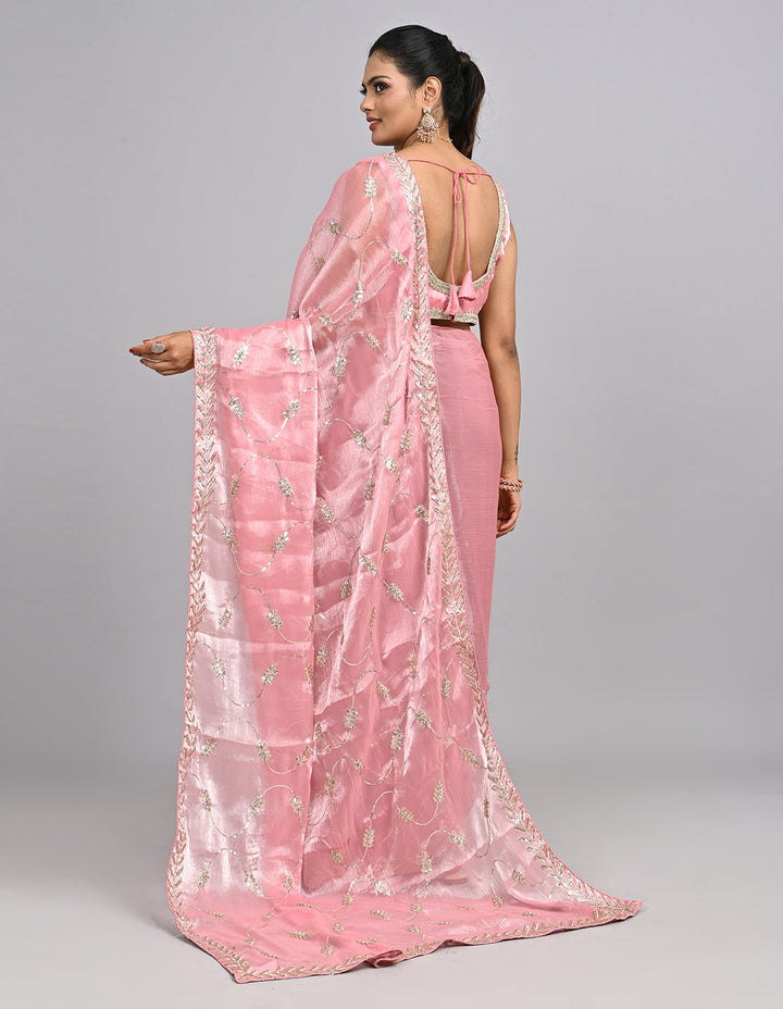 Samaira – Pink Tissue Saree with Sequin Embroidery & Self-Coloured Blouse | Fazals (45063)