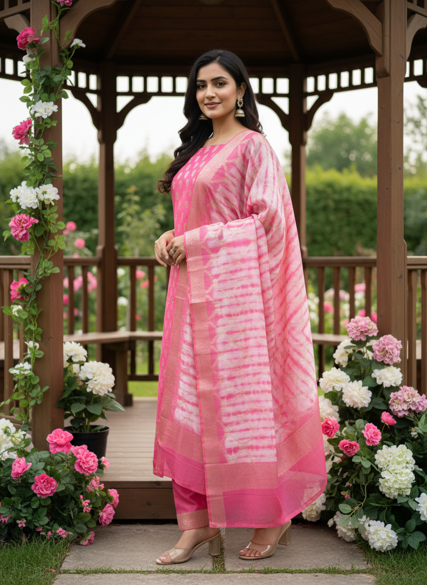 Dawn Pink Chanderi with Handloom Grace (52042)