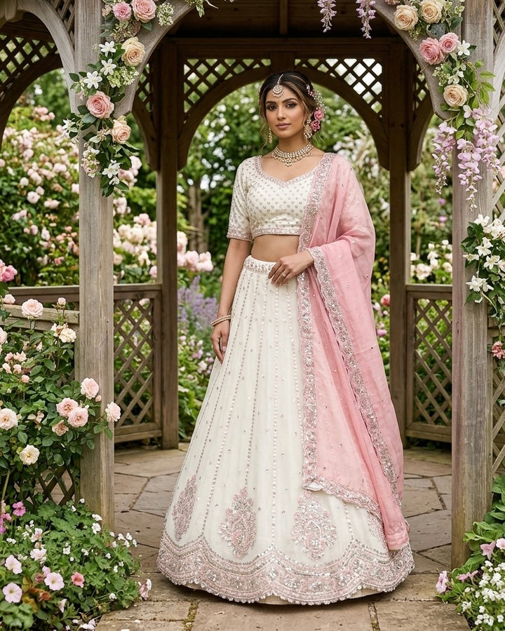 Cream Organza Embroidered Dupatta Heritage Elegance (54512)