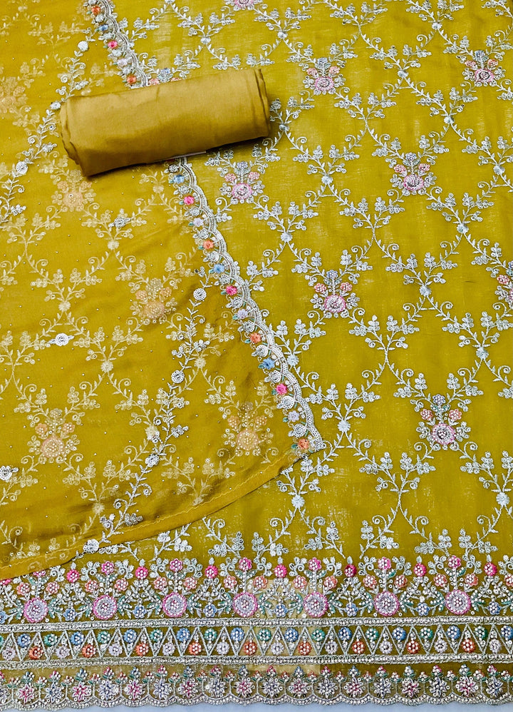 Tissue Embroidered Unstitched Salwar Suit (45345)