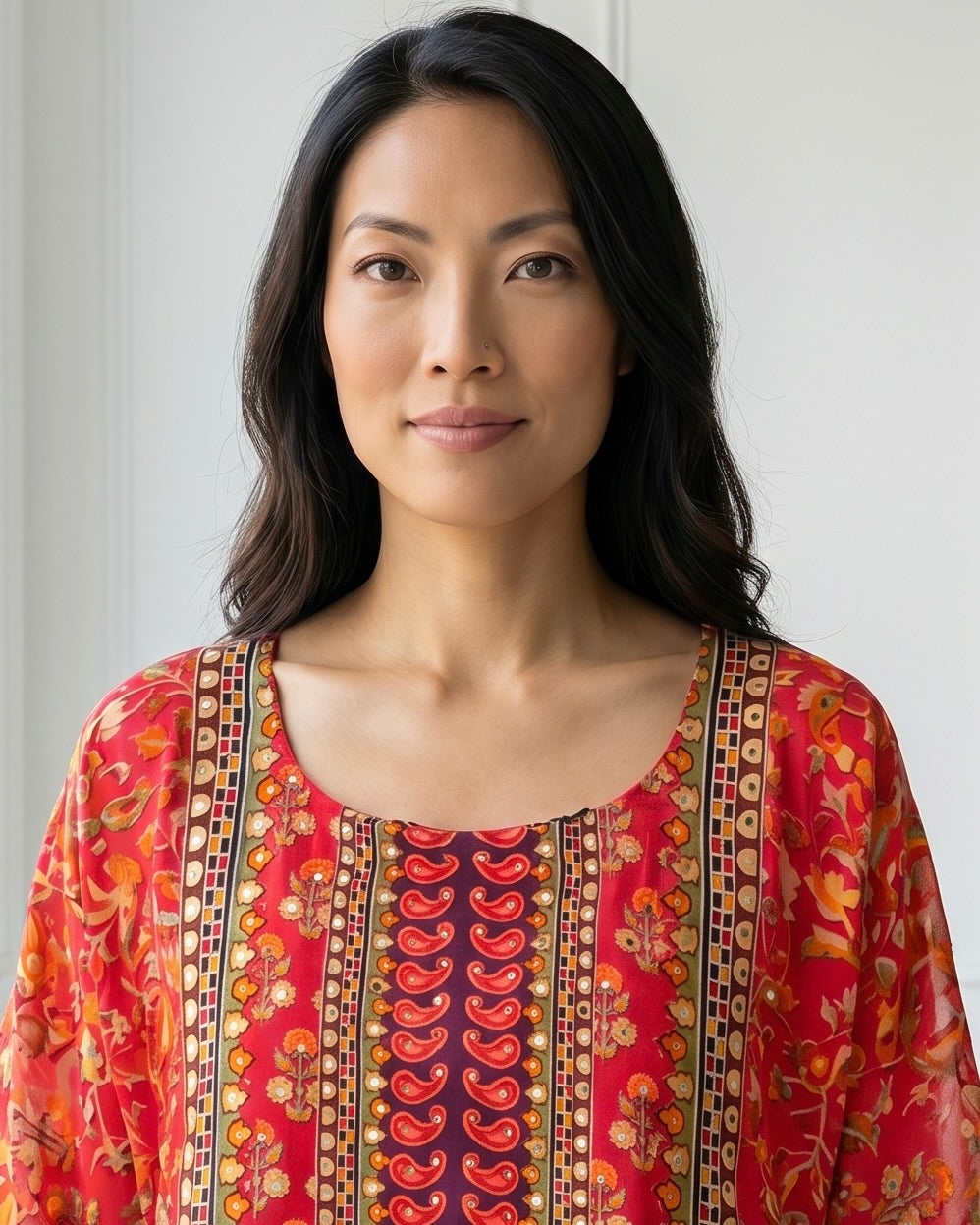 Rust Muslin Embroidered Festive Kaftan (42519)