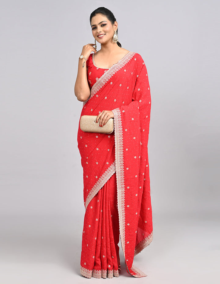 Riyana – Red Silk Saree with Zari Embroidery & Self-Coloured Blouse | Fazals (48222)