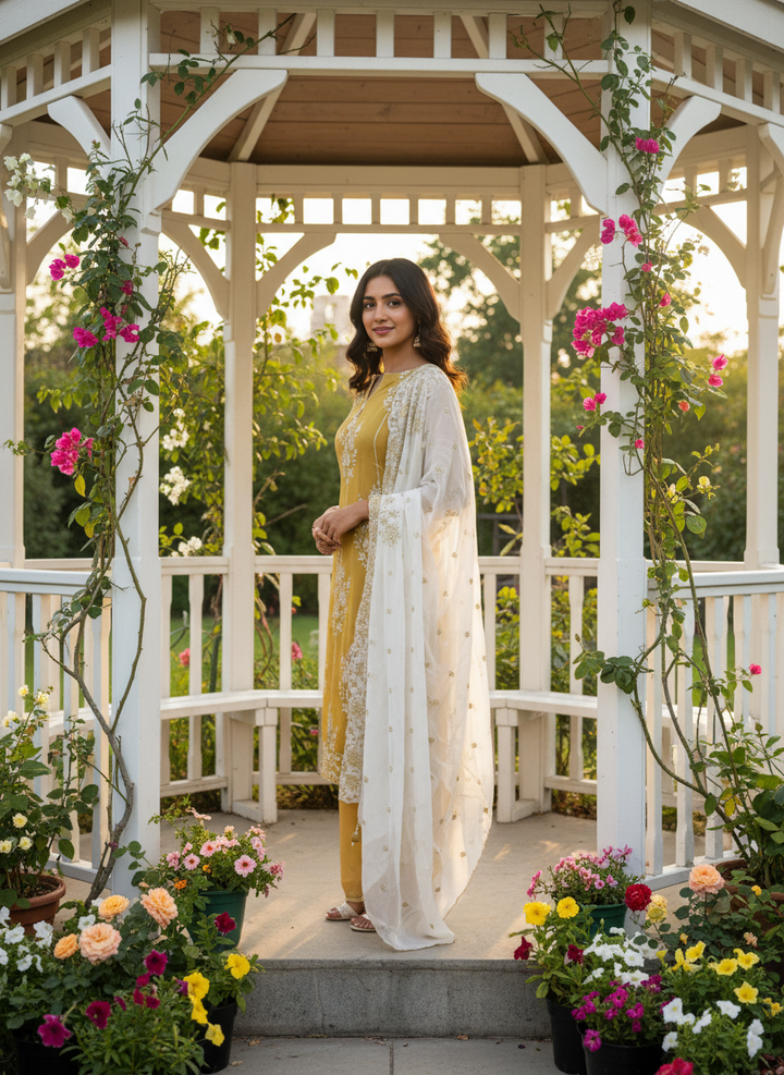 Sunlit Mustard Chinnon with Sequin Embroidery (53970)