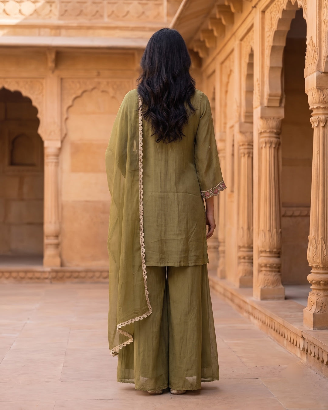 Rust Georgette Embroidered Festive Pant Set (49644)