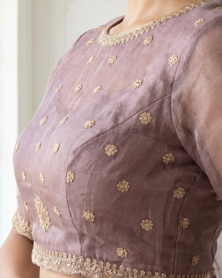 Purple Embroidered Organza Saree with Allover Elegance (54577)