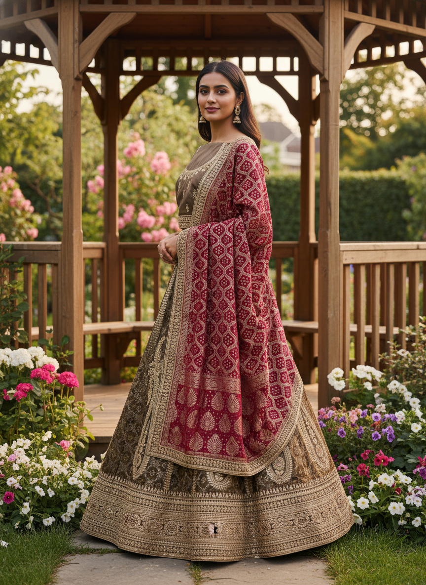 Heritage Green Silk Embroidered Bridal Lehenga (49326)