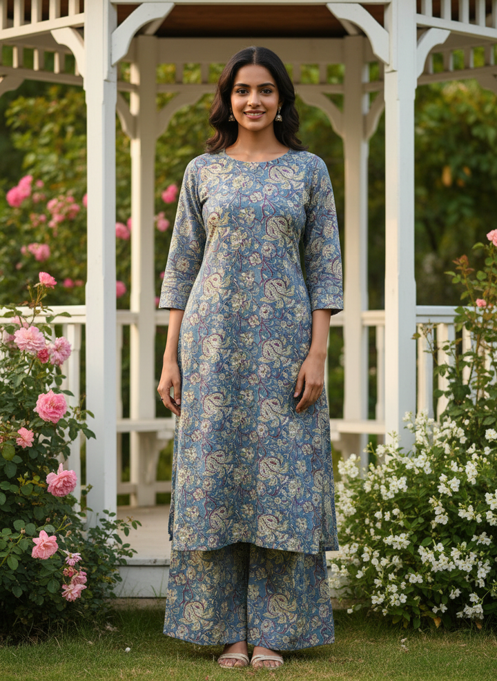 Celestial Blue Digitally Printed Muslin Drape (54124)