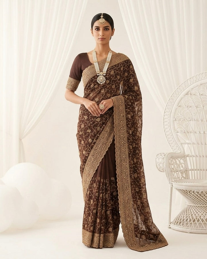 Purple Embroidered Organza Saree with Allover Elegance (54577)