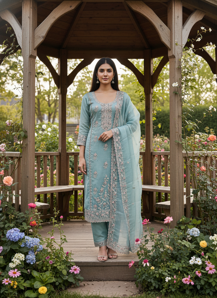 Luminous Blue Embroidered Tissue for Festive Elegance (55217)