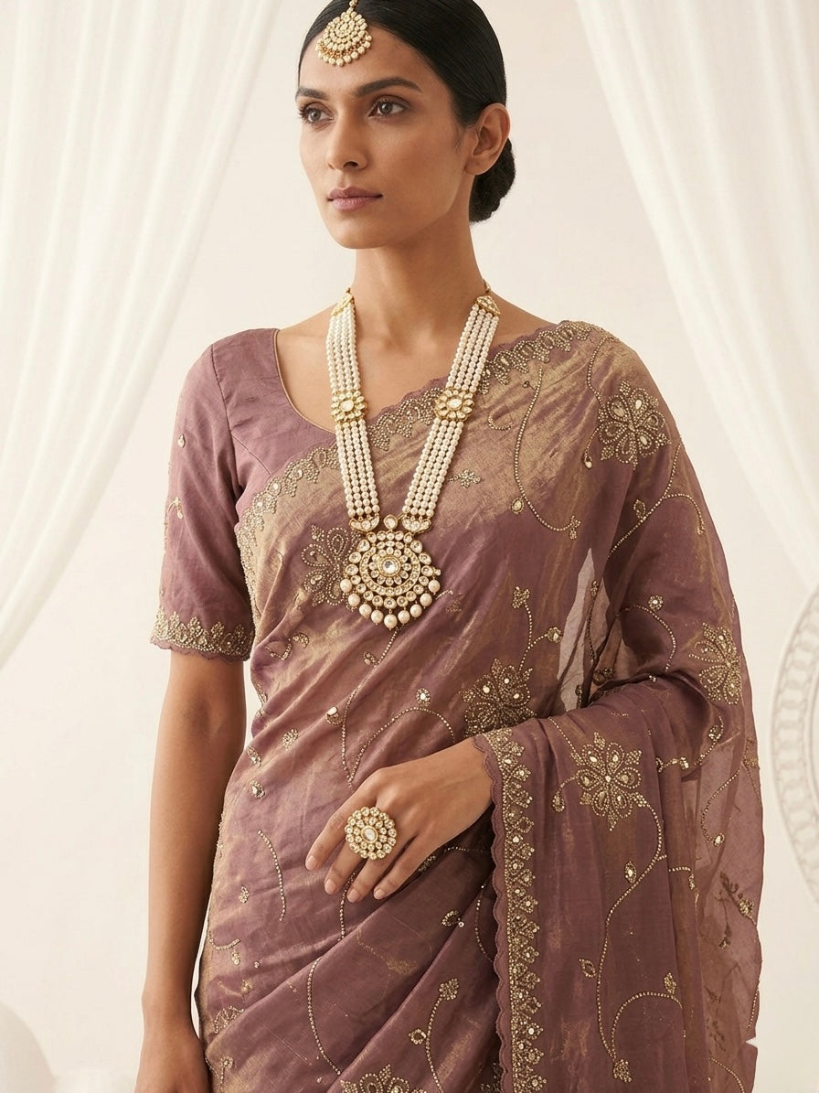 Heritage Purple Organza Embroidered Saree (54589)
