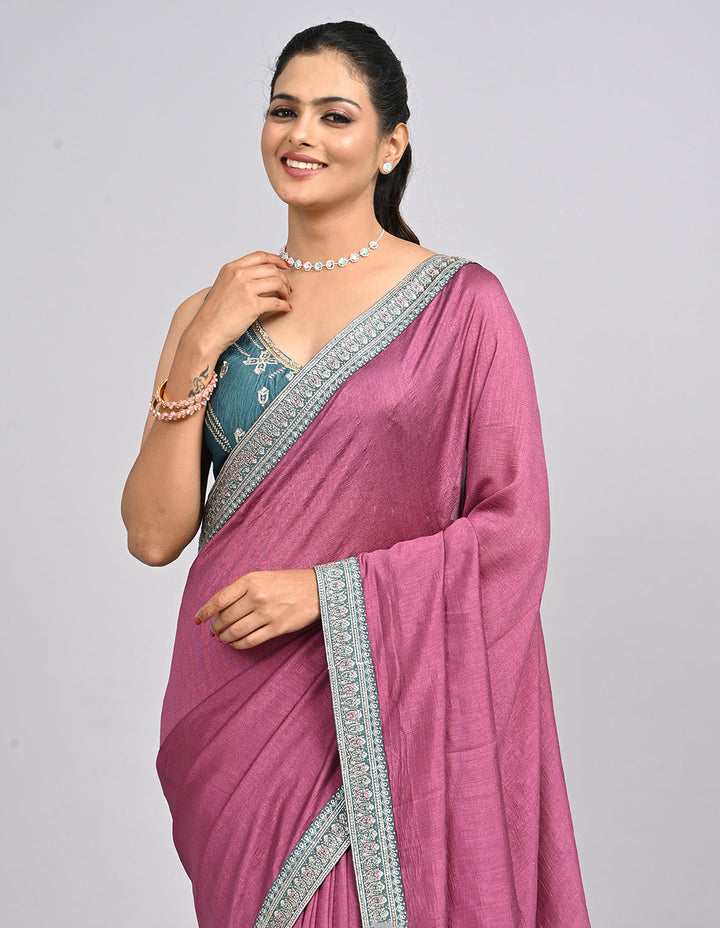 Lavina – Lavender Silk Saree with Zari Border & Self-Coloured Blouse | Fazals (46571)