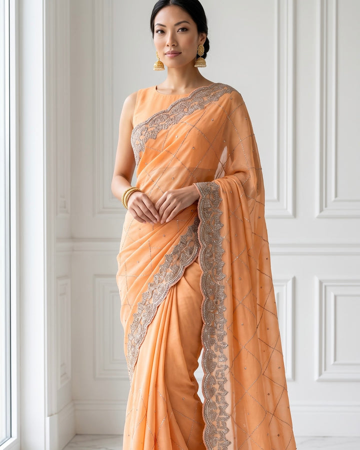 Handcrafted Bridal Georgette Saree with Exquisite Embellishments (76361)