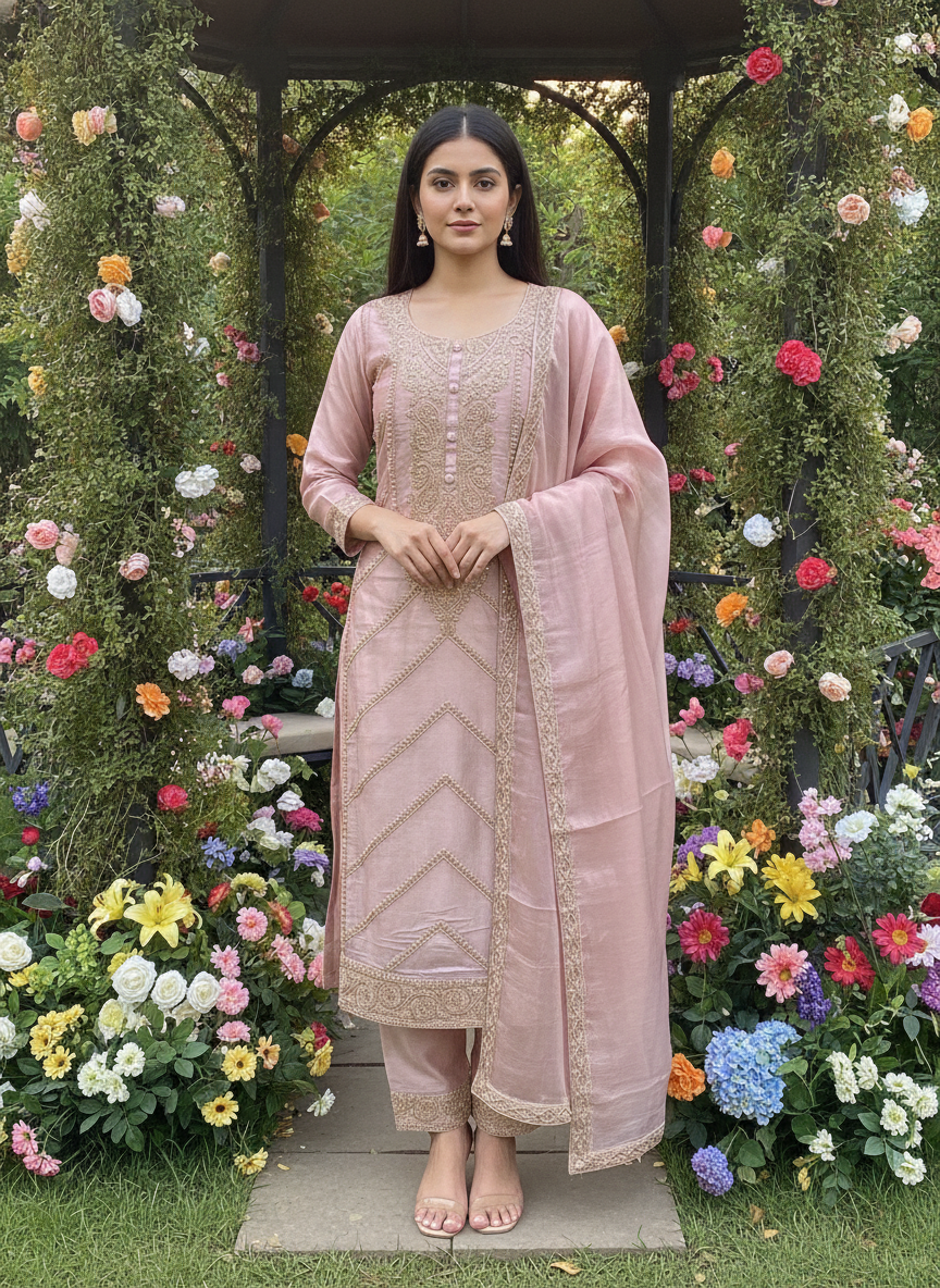 Embroidered Organza Festive Dress Material (59620)