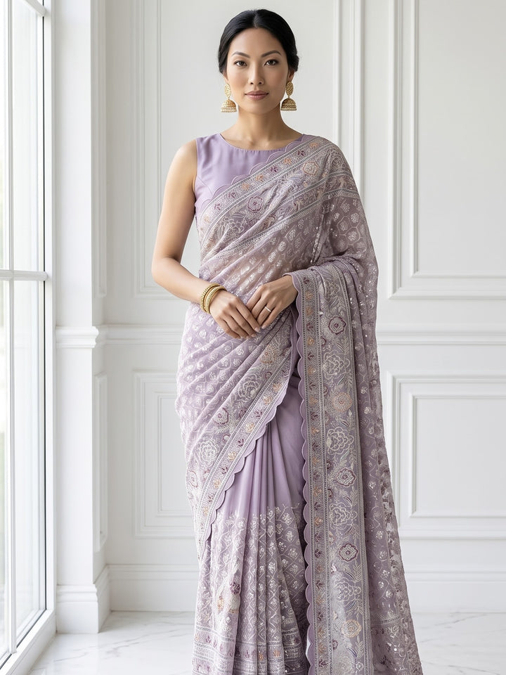 Embroidered Chiffon Saree for Festive Elegance (44278)