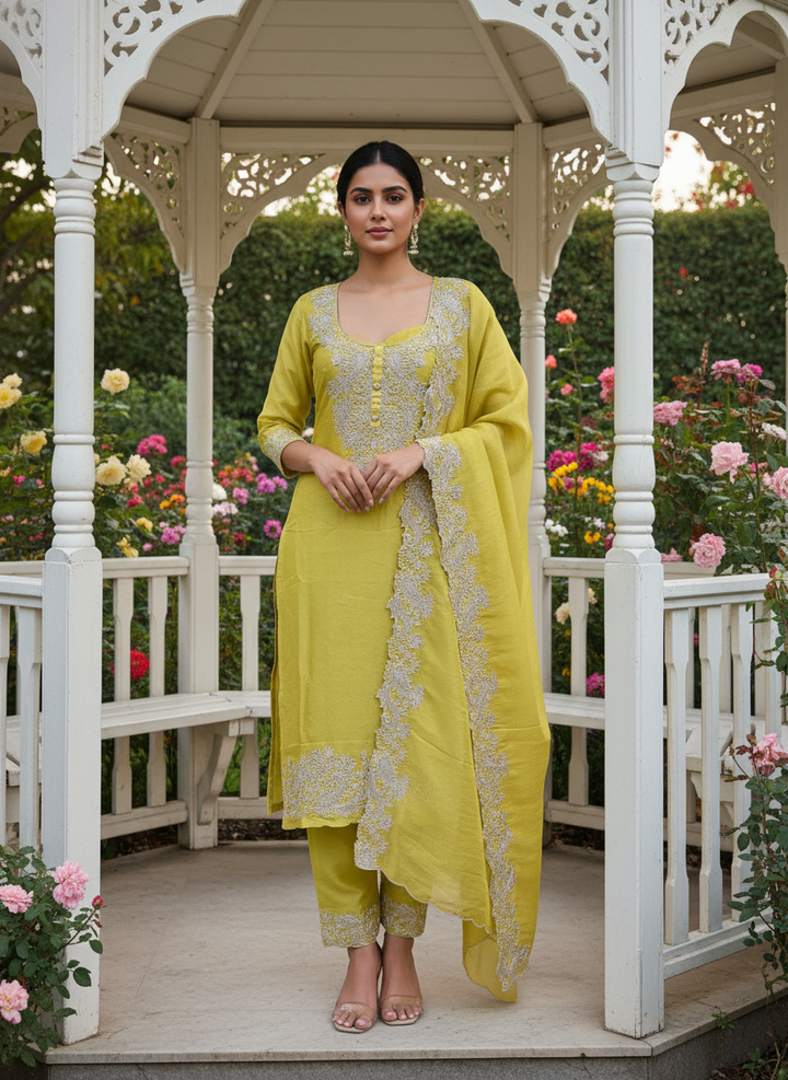 Golden Marigold Zari Embroidered Shimmer Organza (52310)