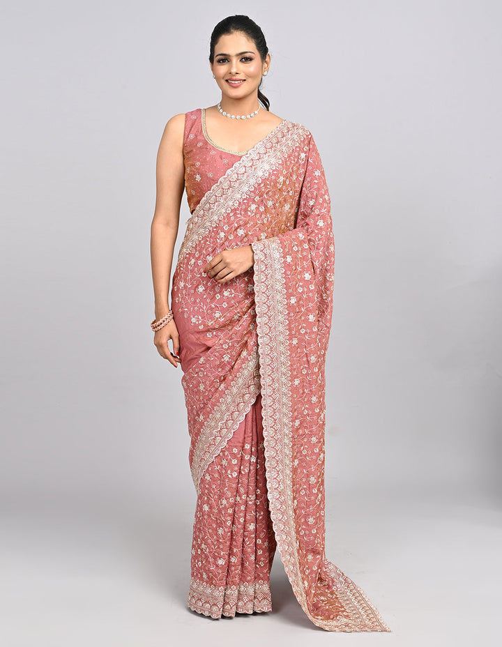 Ishya – Pink Silk Saree with Zari Embroidery & Self-Colour Blouse | Fazals (46585)