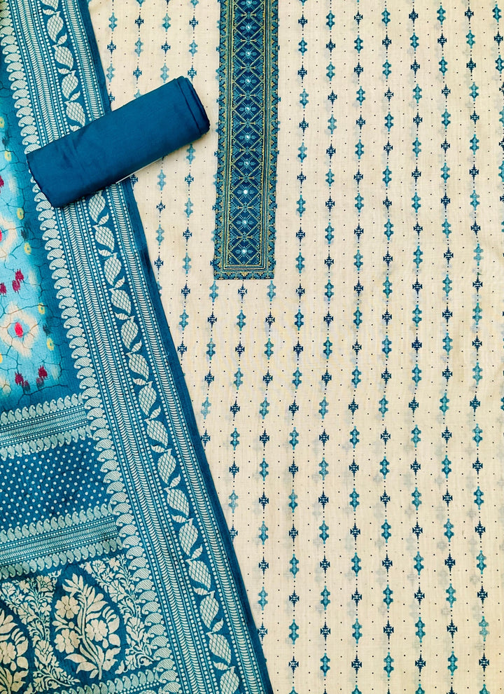 Prined Chanderi Embroidered Unstitched Salar Suit (45340)