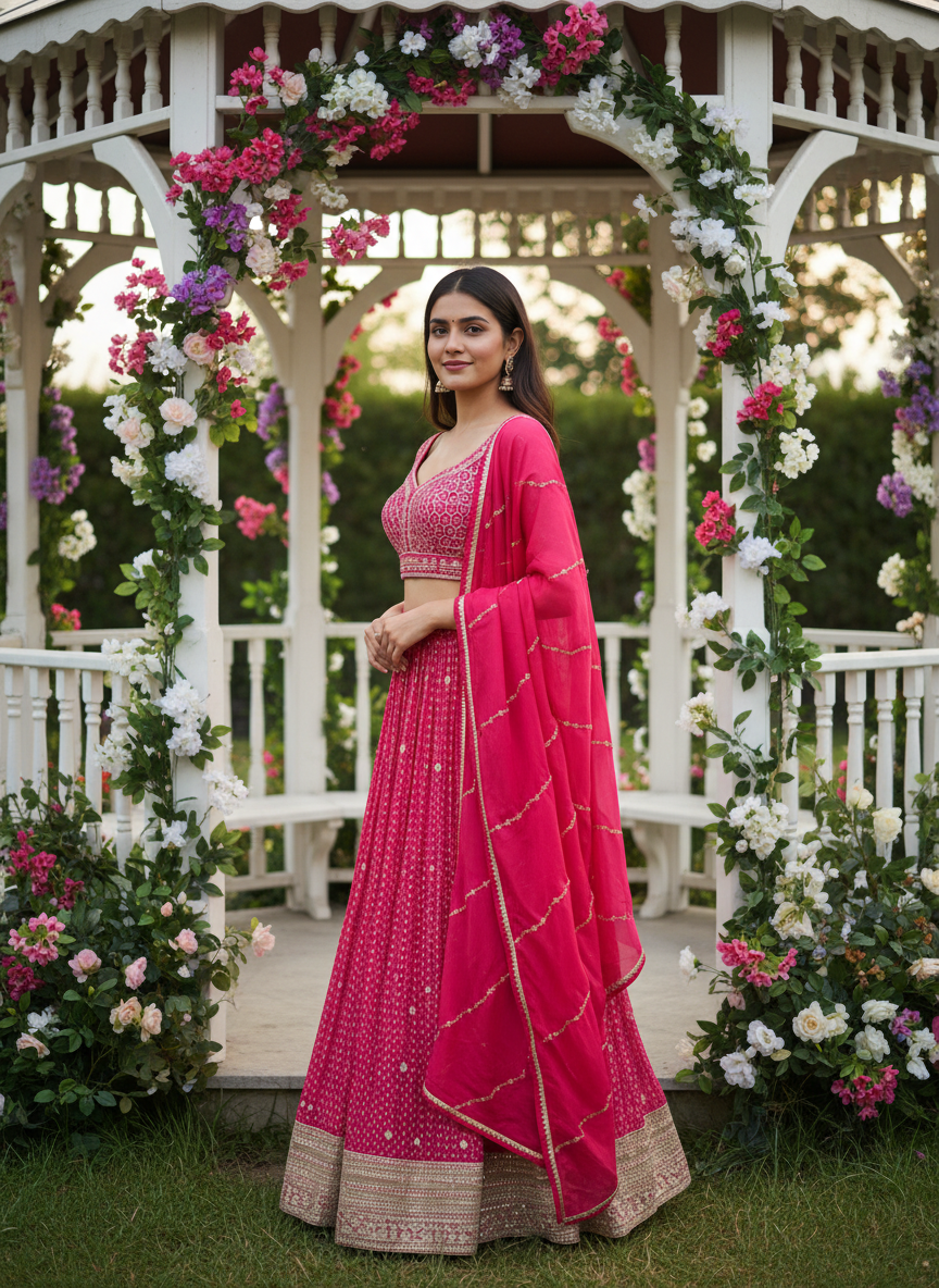 Pink Chinnon Blouse with Zari Embroidery (45676)