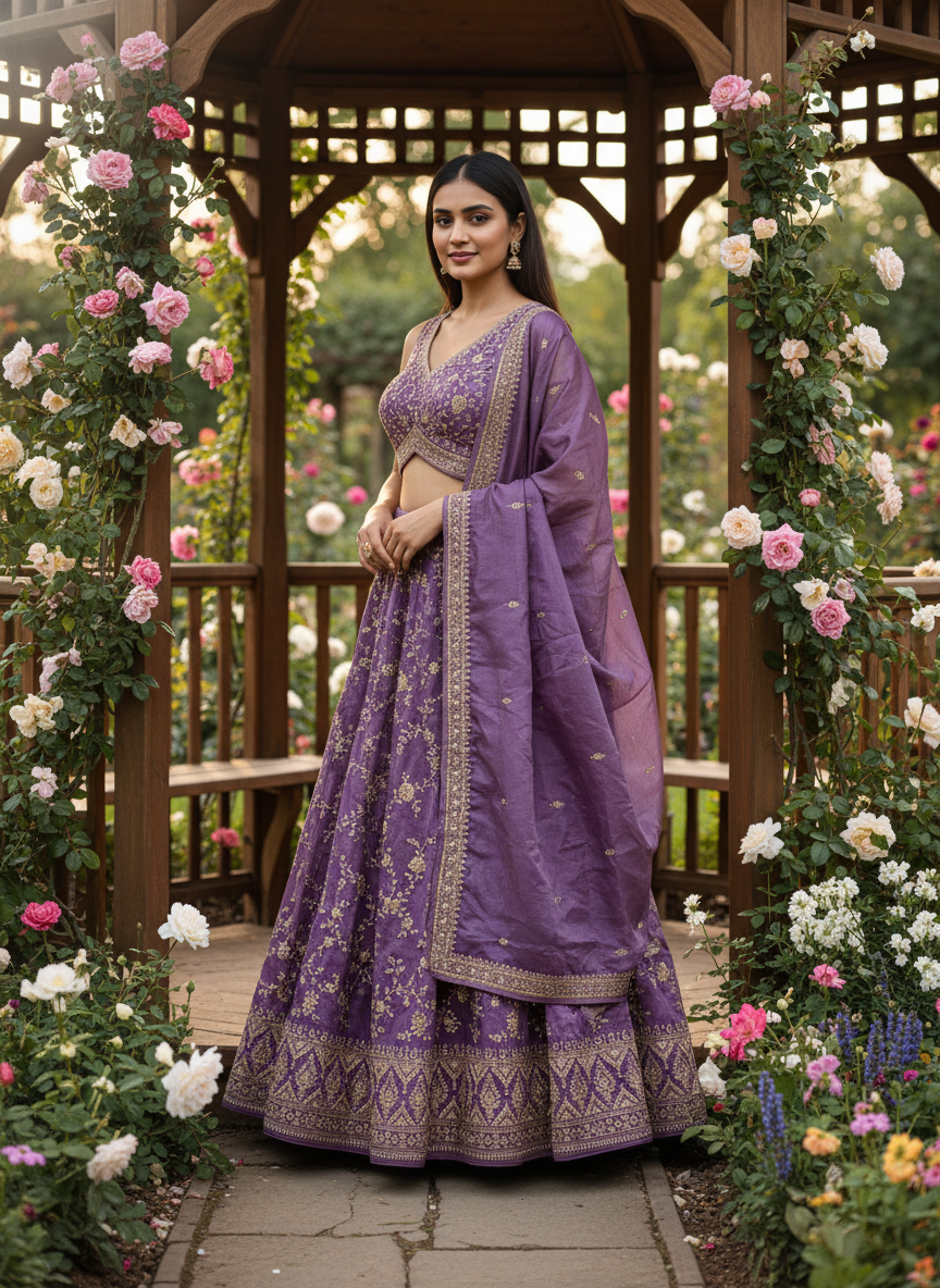 Lavender Silk Blouse with Zari Embroidery (54333)