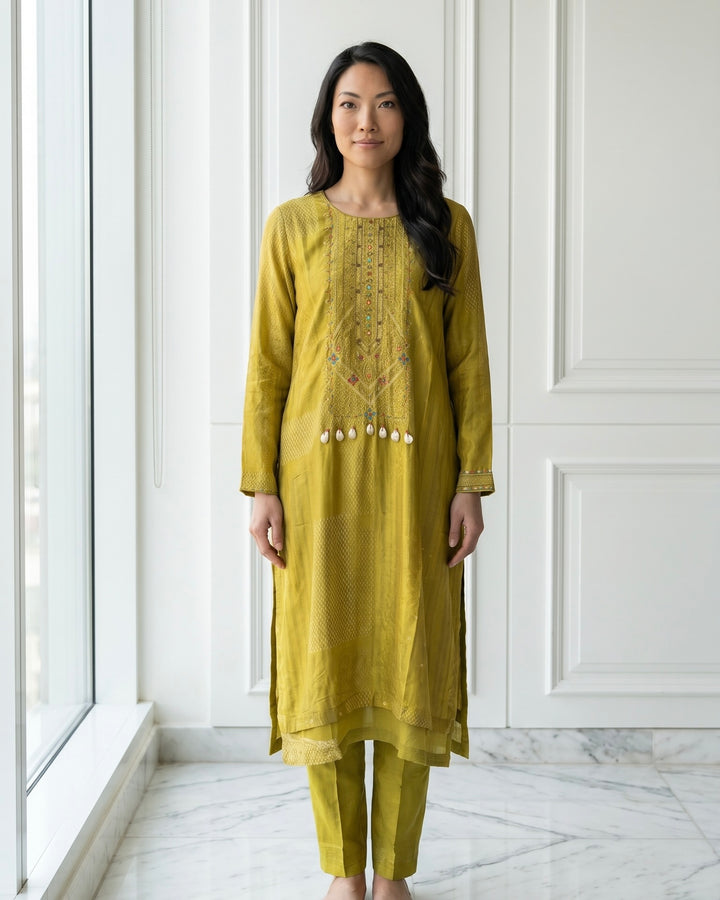 Embroidered Green Cotton Festive Elegance (48840)