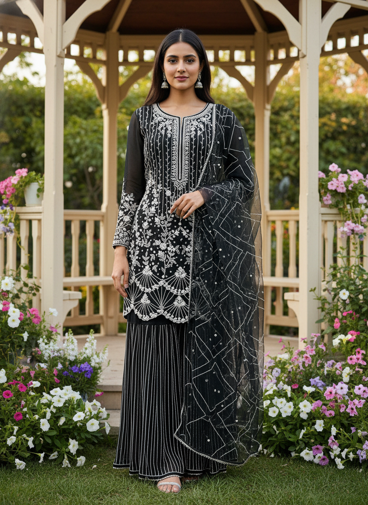 Midnight Handwork Organza Sharara for Festive Evenings (27613)