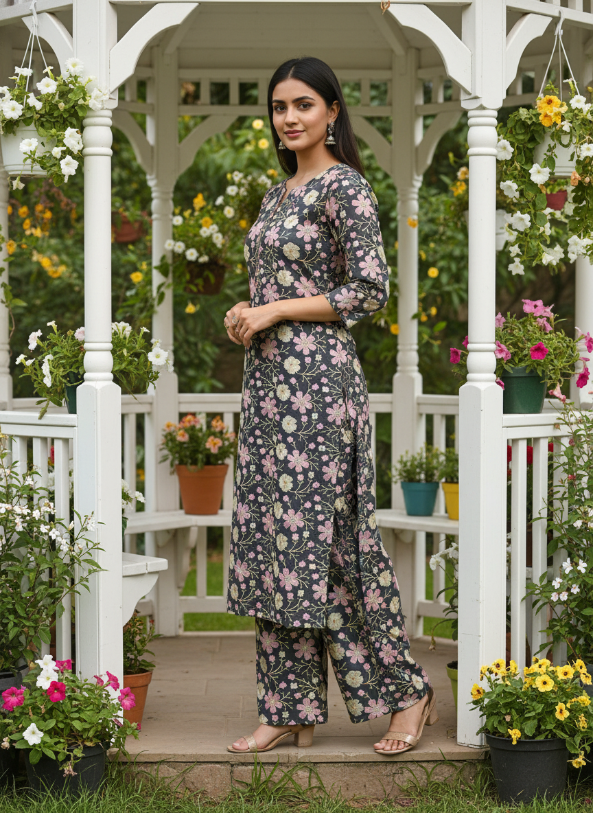 Grey Embroidered Cotton with Timeless Artistry (54409)