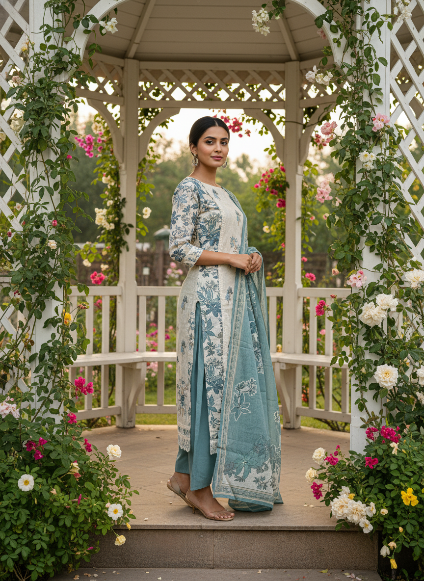 Verdant Green Cotton with Printed Embroidery (52943)