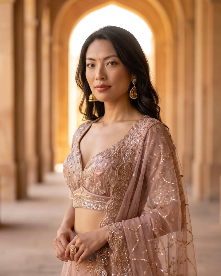 Lavender Embroidered Organza Bridal Lehenga (54790)