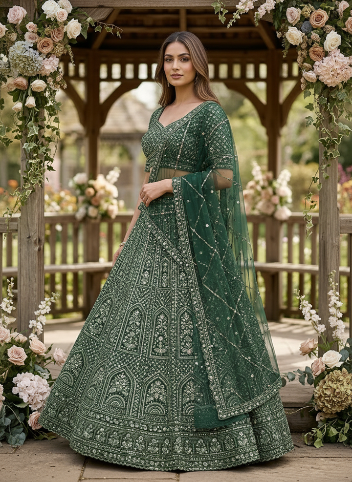 Emerald Embroidered Net Dupatta Heritage Craft (55079)