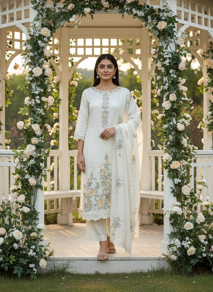 Embroidered Cream Linen for Languid Mornings (55379)