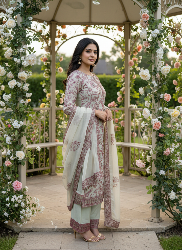 Light Green Upada Silk with Delicate Embroidery (54849)