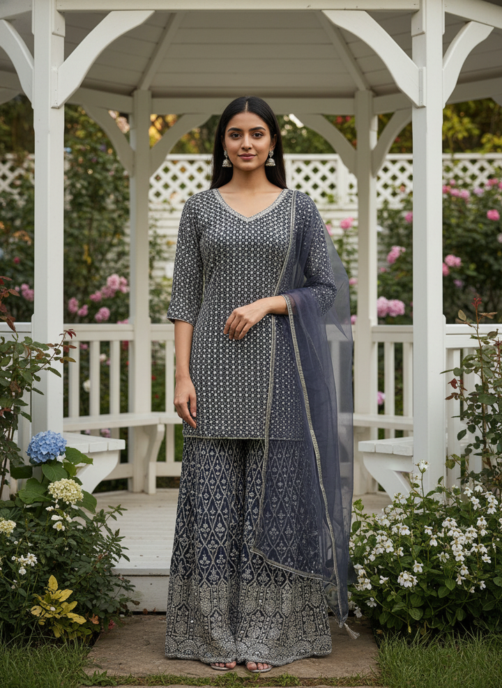 Twilight Elegance Embroidered Georgette Plazo Suit (40650)