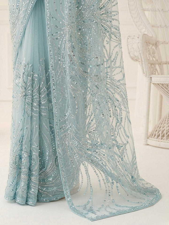 Twilight Blue Organza with Cascading Embroidery (54591)