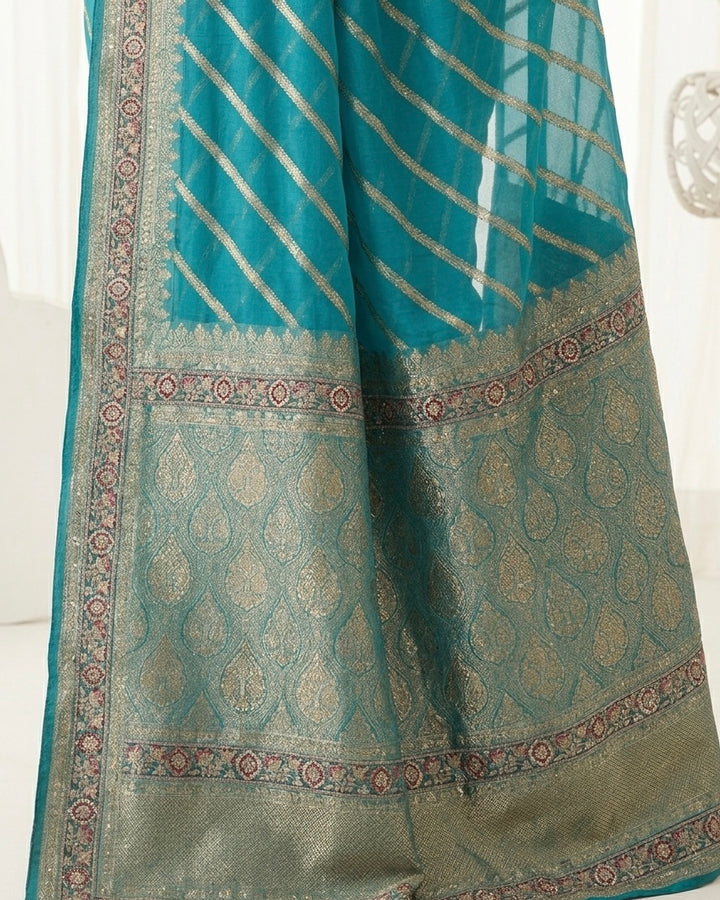 Emerald Silk Saree with Allover Embroidery (54878)