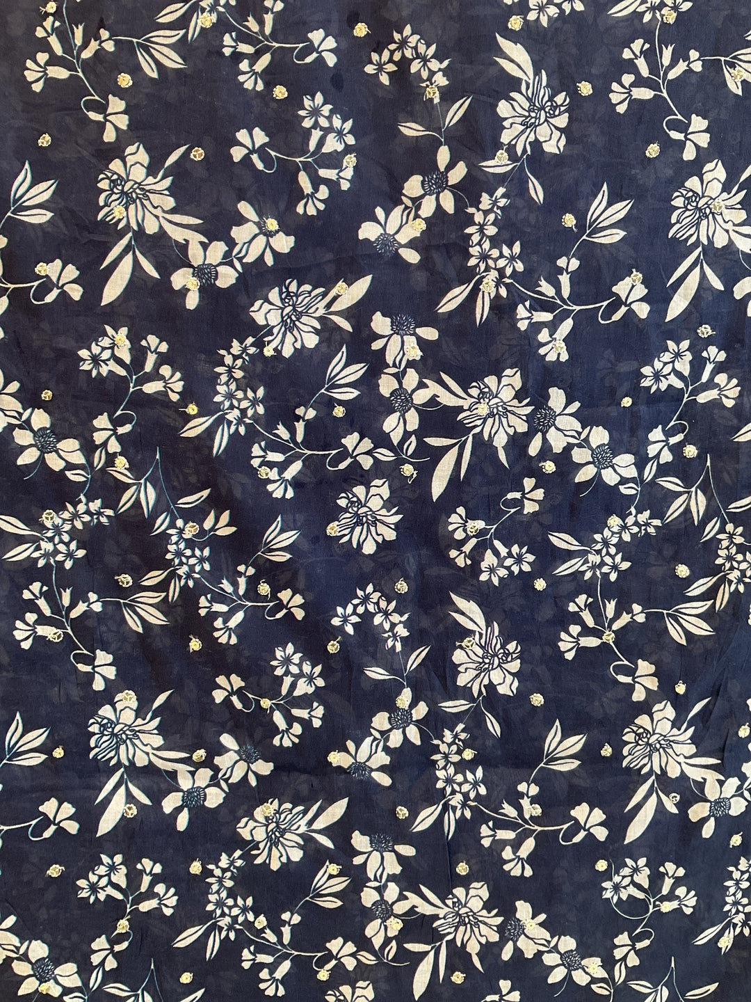 Navy Blue Mull Printed Embroidery Drape (54404)