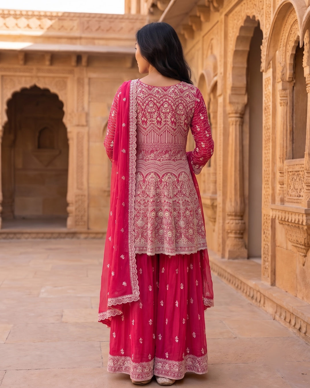 Rani Pink Embroidered georgette palazzo set (51750)