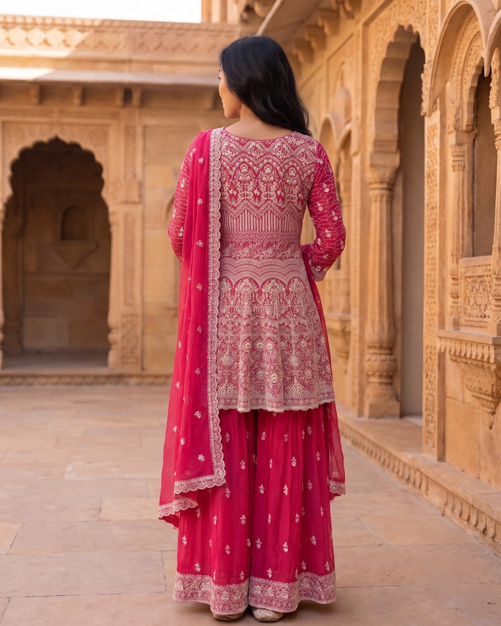 Rani Pink Embroidered georgette palazzo set (51750)