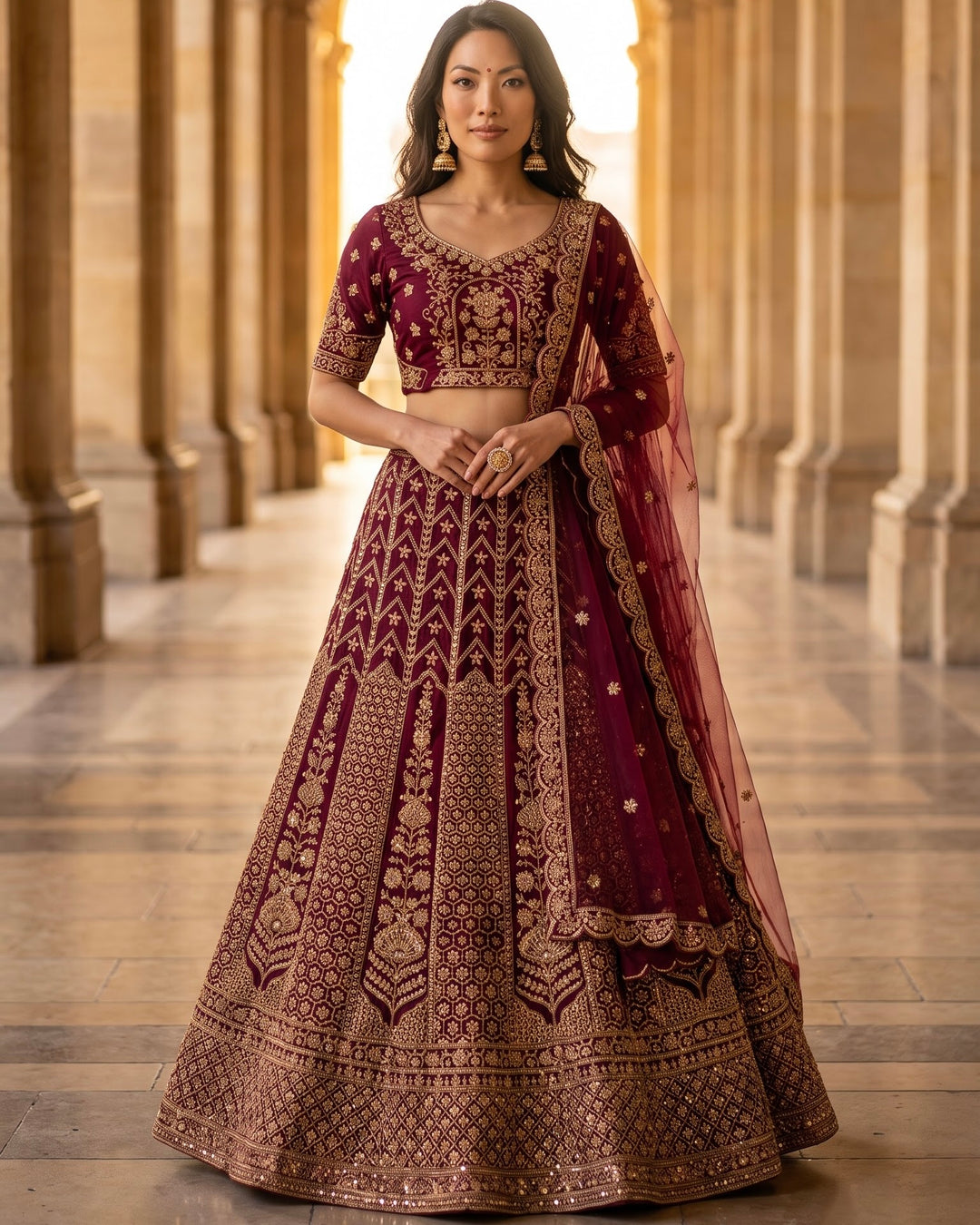 Purple Berry Embroidered Tissue Bridal Dupatta (53406)