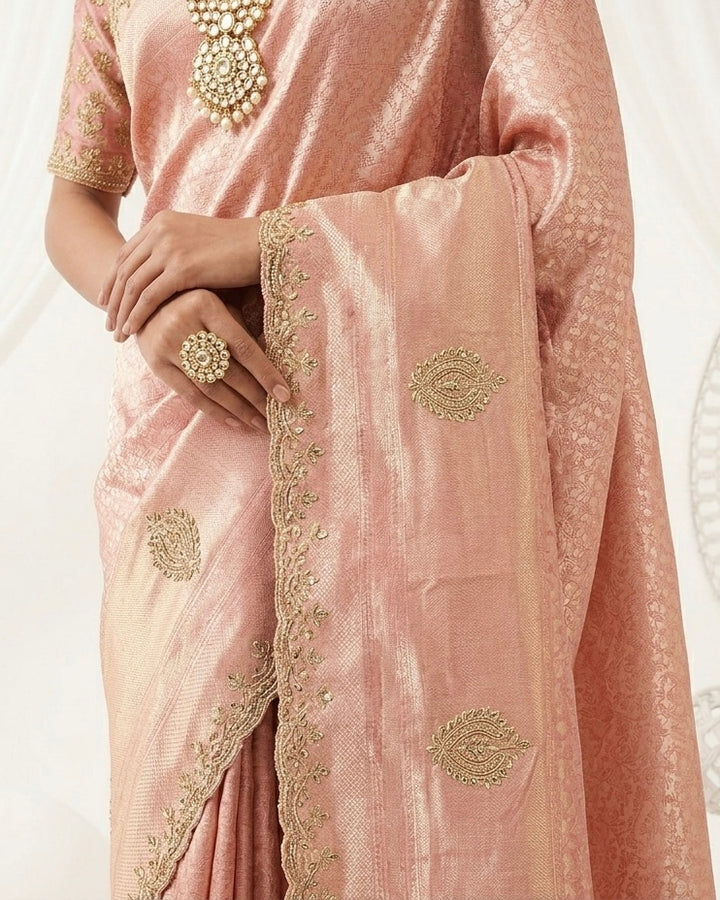 Heritage Pink Silk Embroidered Saree Ensemble (54872)