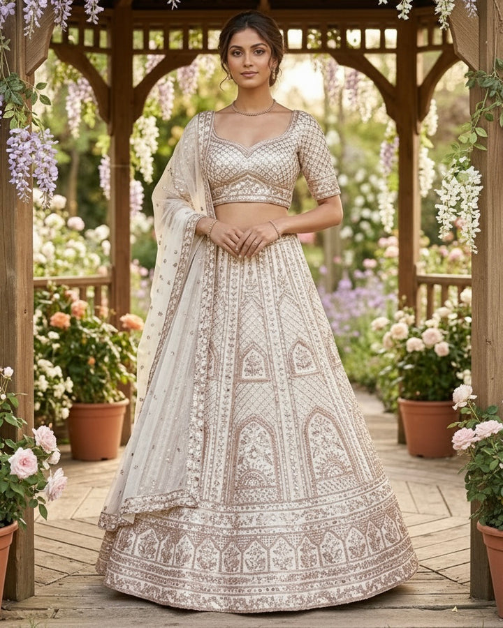 Cream Net Embroidered Dupatta with Elegance (55075)