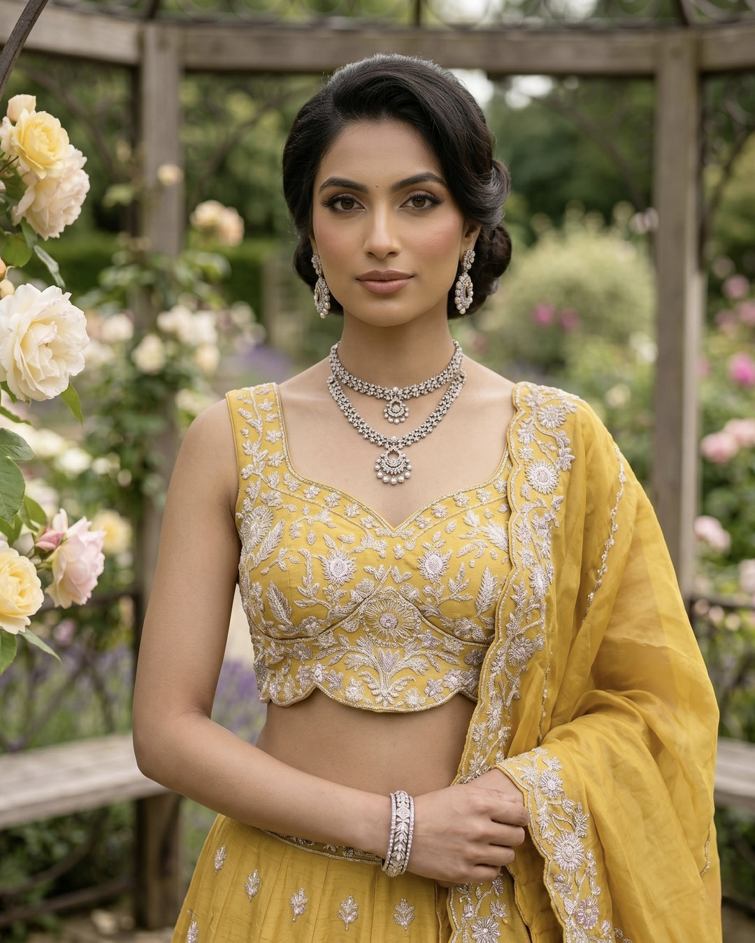 Mustard Organza Embroidered Elegance Dupatta (55015)