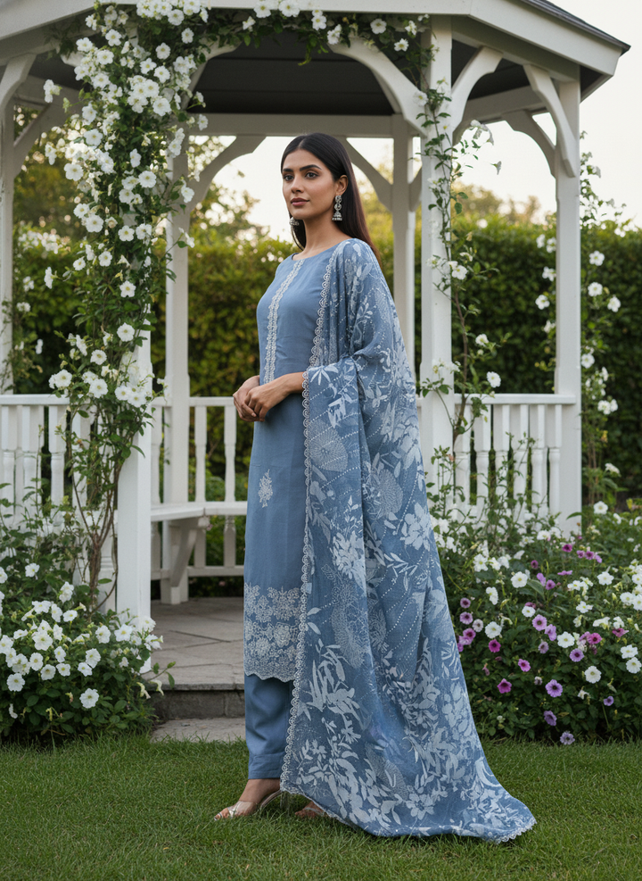 Cerulean Embroidered Linen for Leisurely Elegance (55148)