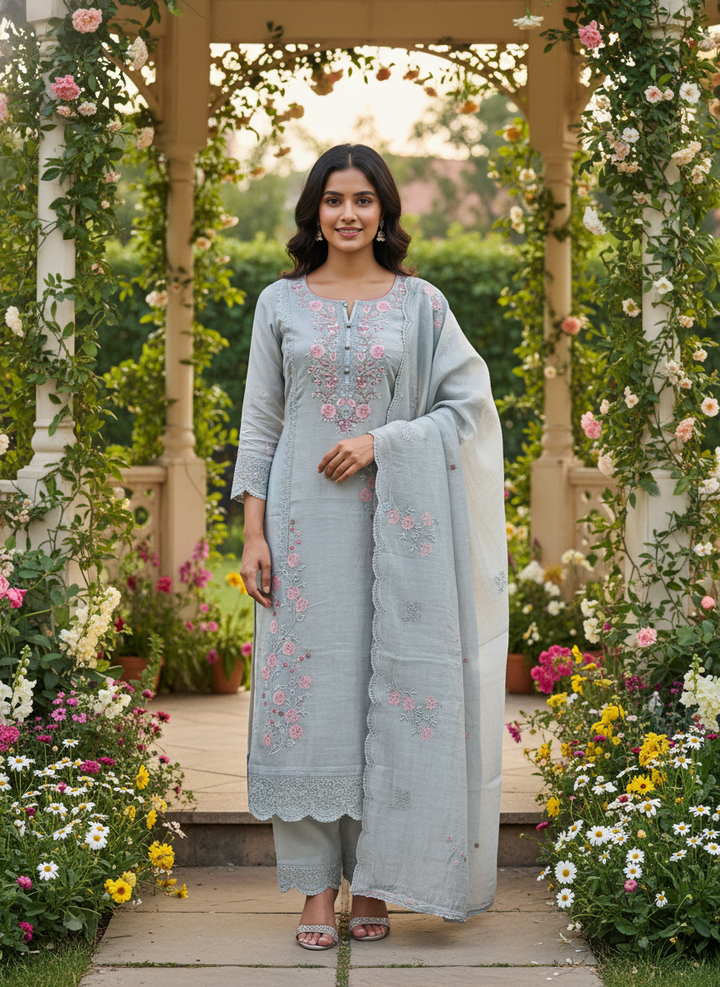 Embroidered Chanderi Dupatta in Timeless Hues (54380)