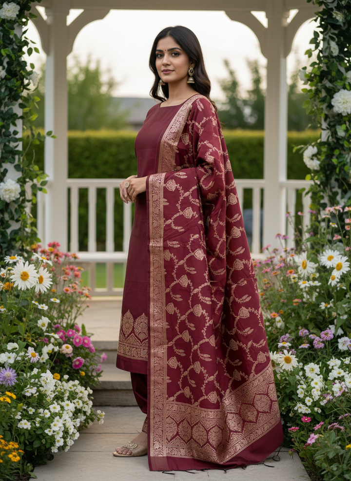 Maroon Silk Woven Elegance for Every Day (51511)