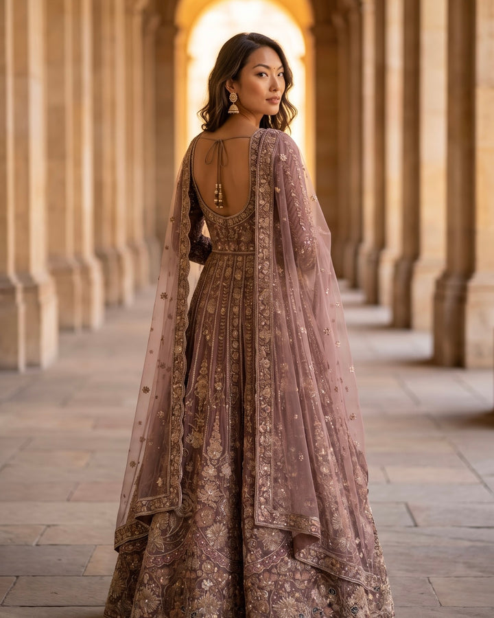 Lavender Tissue Embroidered Indo Western Ensemble (59230)
