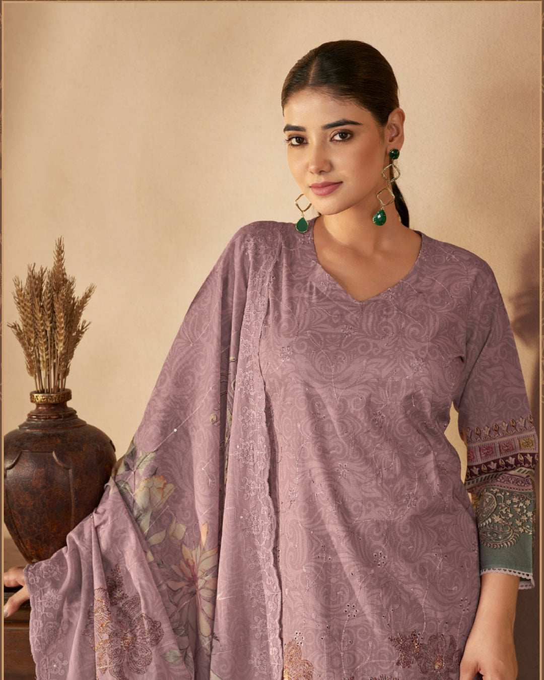 43980 - Printed Cotton Embroidered Suit With Cotton Duppatta
