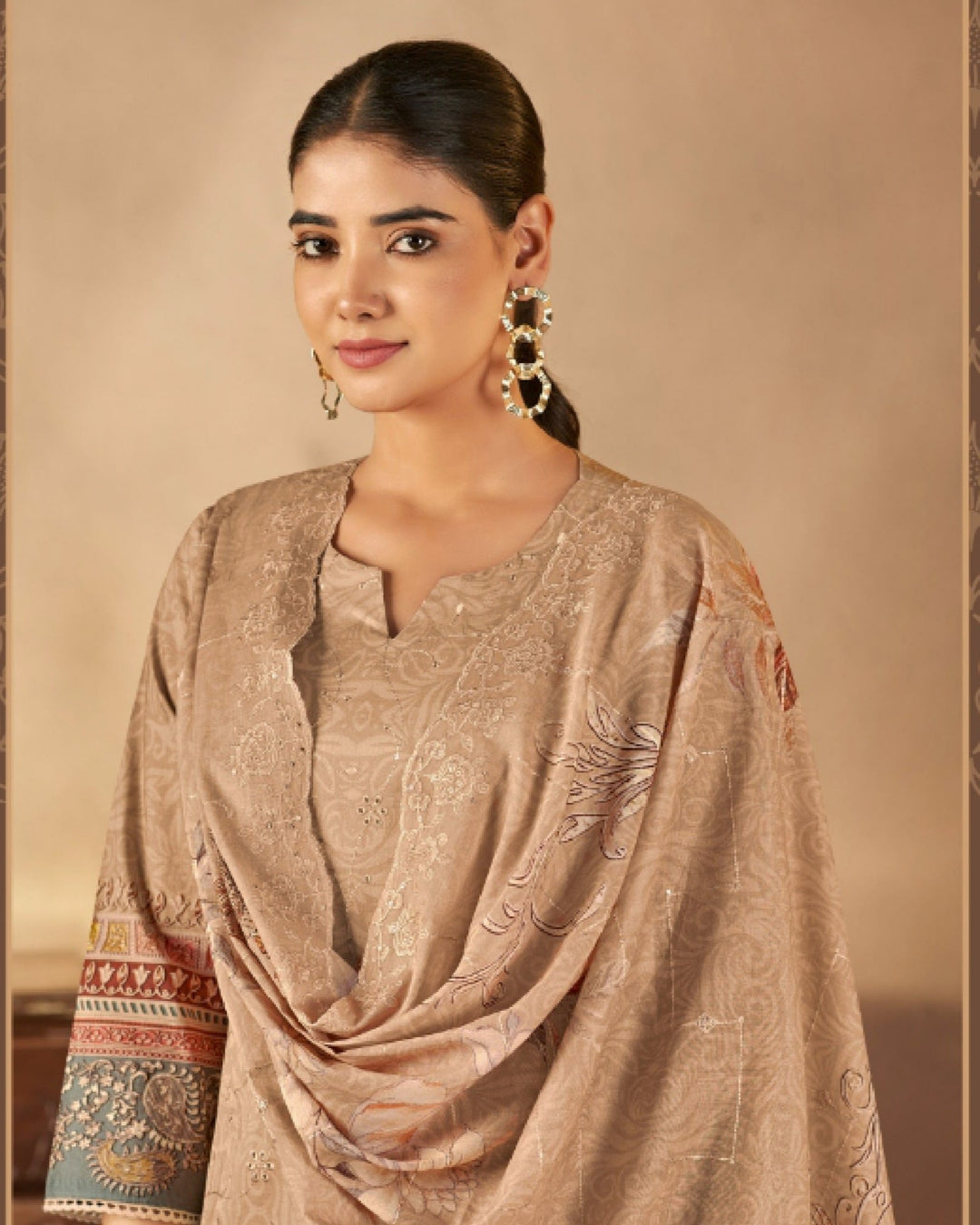 43981 - Printed Cotton Embroidered Suit With Cotton Duppatta