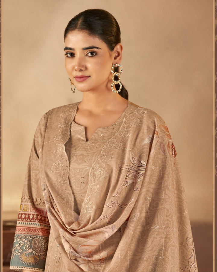 43981 - Printed Cotton Embroidered Suit With Cotton Duppatta