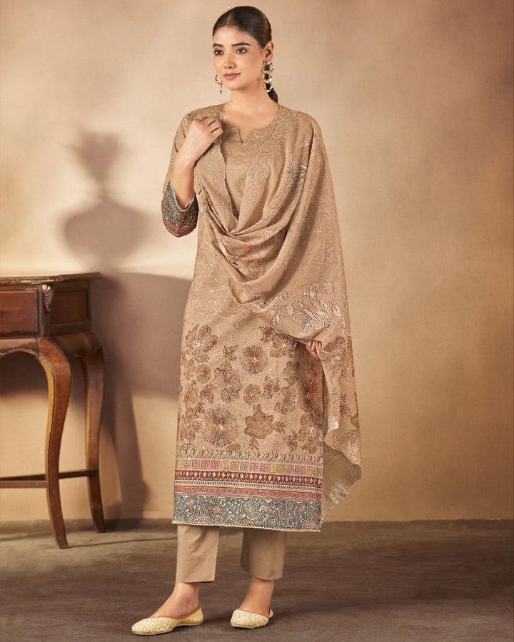 43981 - Printed Cotton Embroidered Suit With Cotton Duppatta