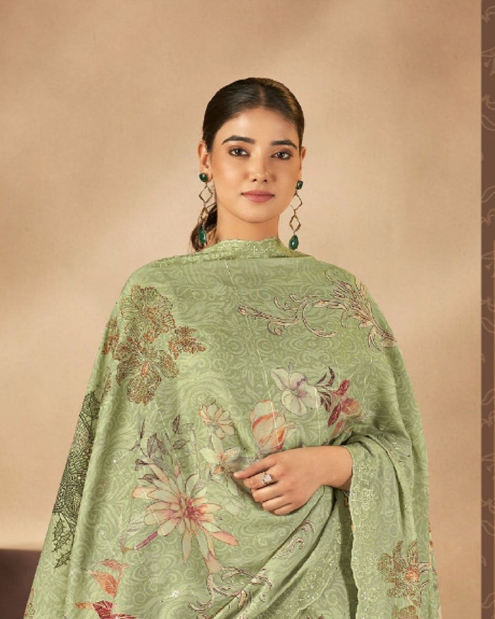 43979 - Printed Cotton Embroidered Suit With Cotton Duppatta